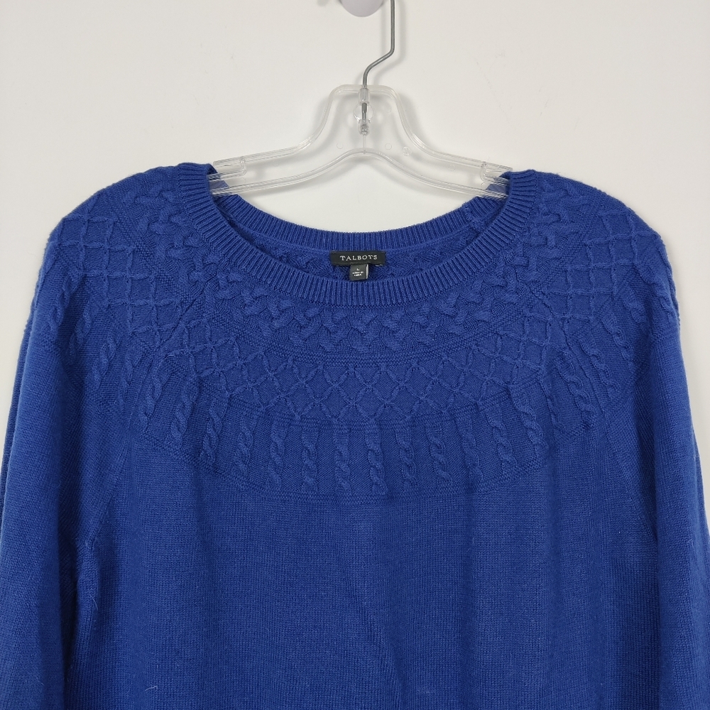 Talbots Royal Blue Knit Sweater with Textured Pattern Size Large Cotton Cashmere
